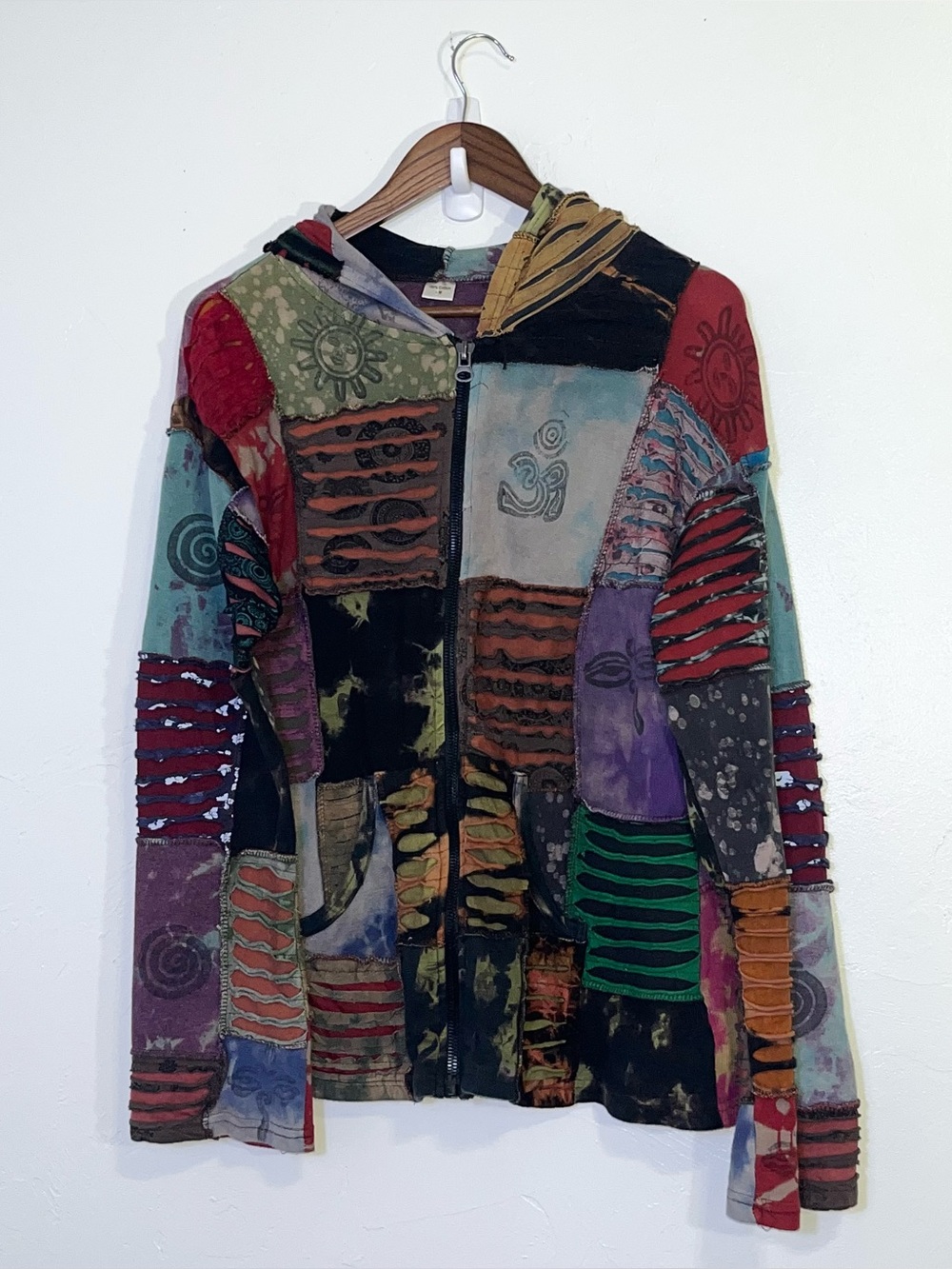 Handmade Nepal Boho Patchwork Razor-Cut Festival Hoodie Jacket - Picture 2 of 7